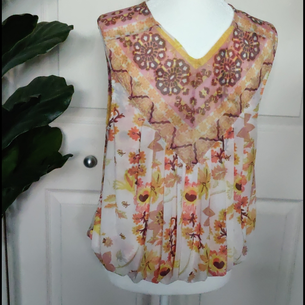 Free people double mesh, sleeveless,pleated blouse - Picture 4 of 12